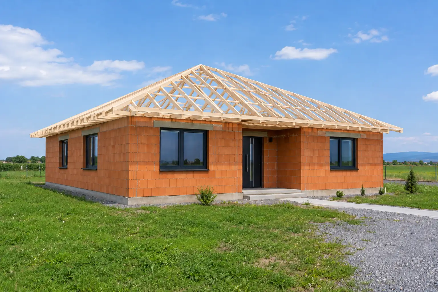Ilustrácia: holý drevený krov na novom bungalove
